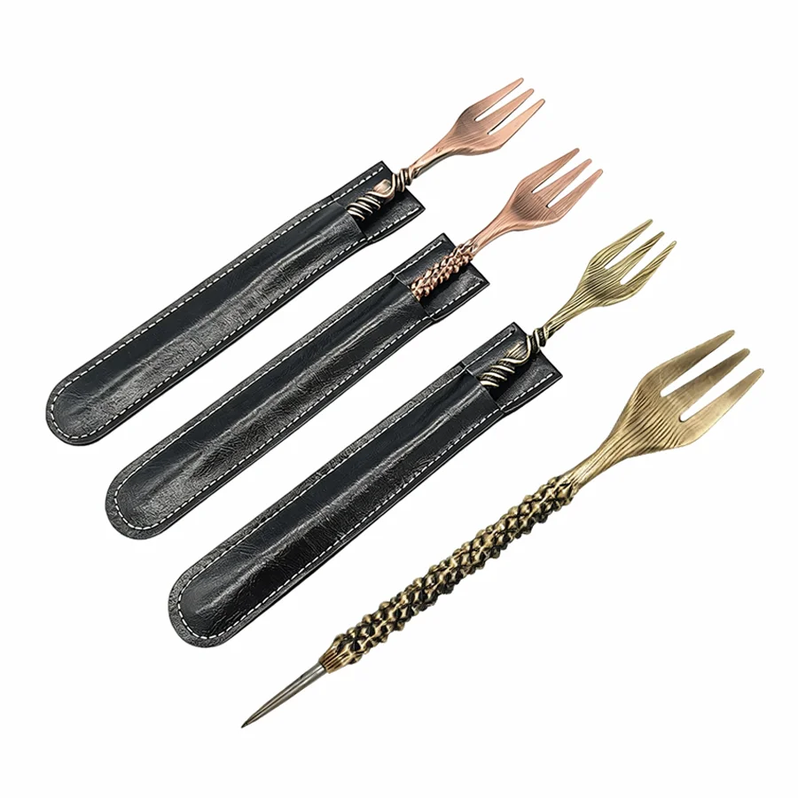 Vintage Hookah Fork With Pick Needle 2 In 1 Shisha Fruit Fork Metal Twisted Handle Hookah Accessories Portable Shisha Tool