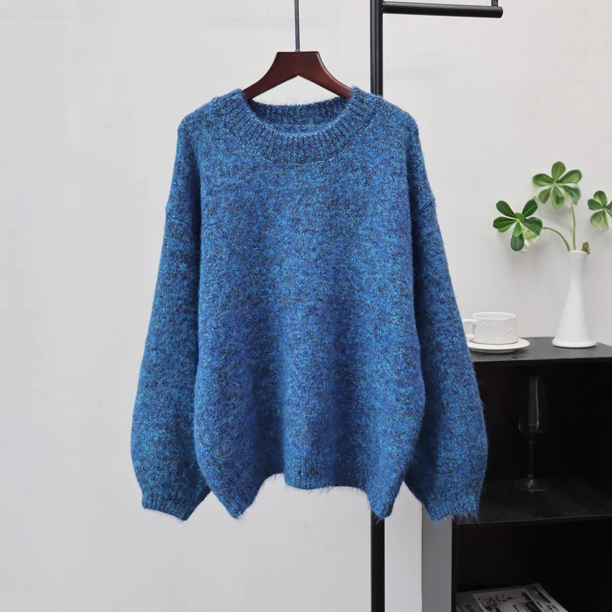 Sweater Rajut Wanita, Jumper Kerah Bulat Lengan Panjang Tebal Sedikit Elastis Longgar Kasual untuk Wanita Kantoran Musim Gugur Musim Dingin 2025