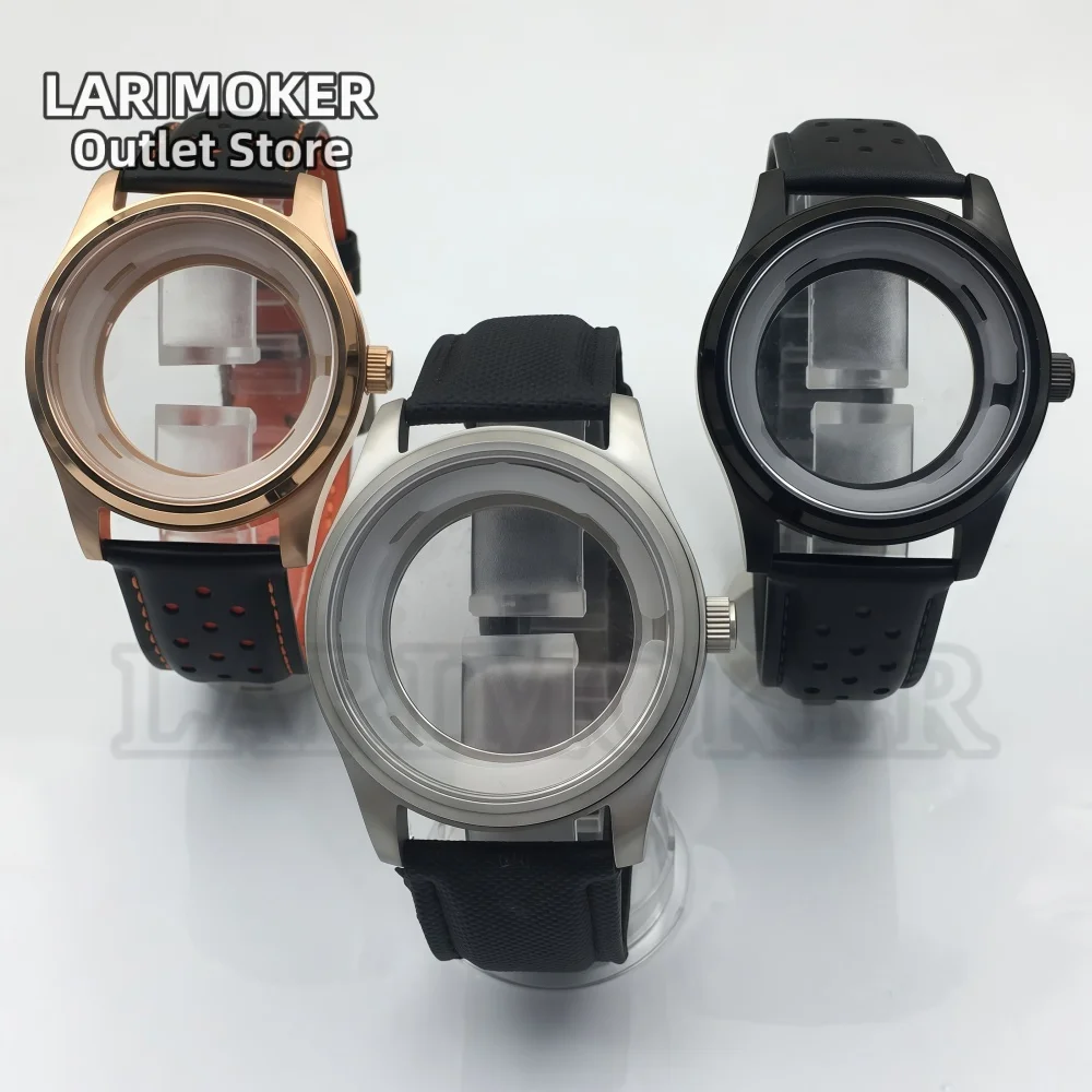 

LARIMOKER 42MM Men's Watch case Transparent Bottom Sapphire Glass Waterproof Case Leather Strap Fit NH35 NH36 Movement