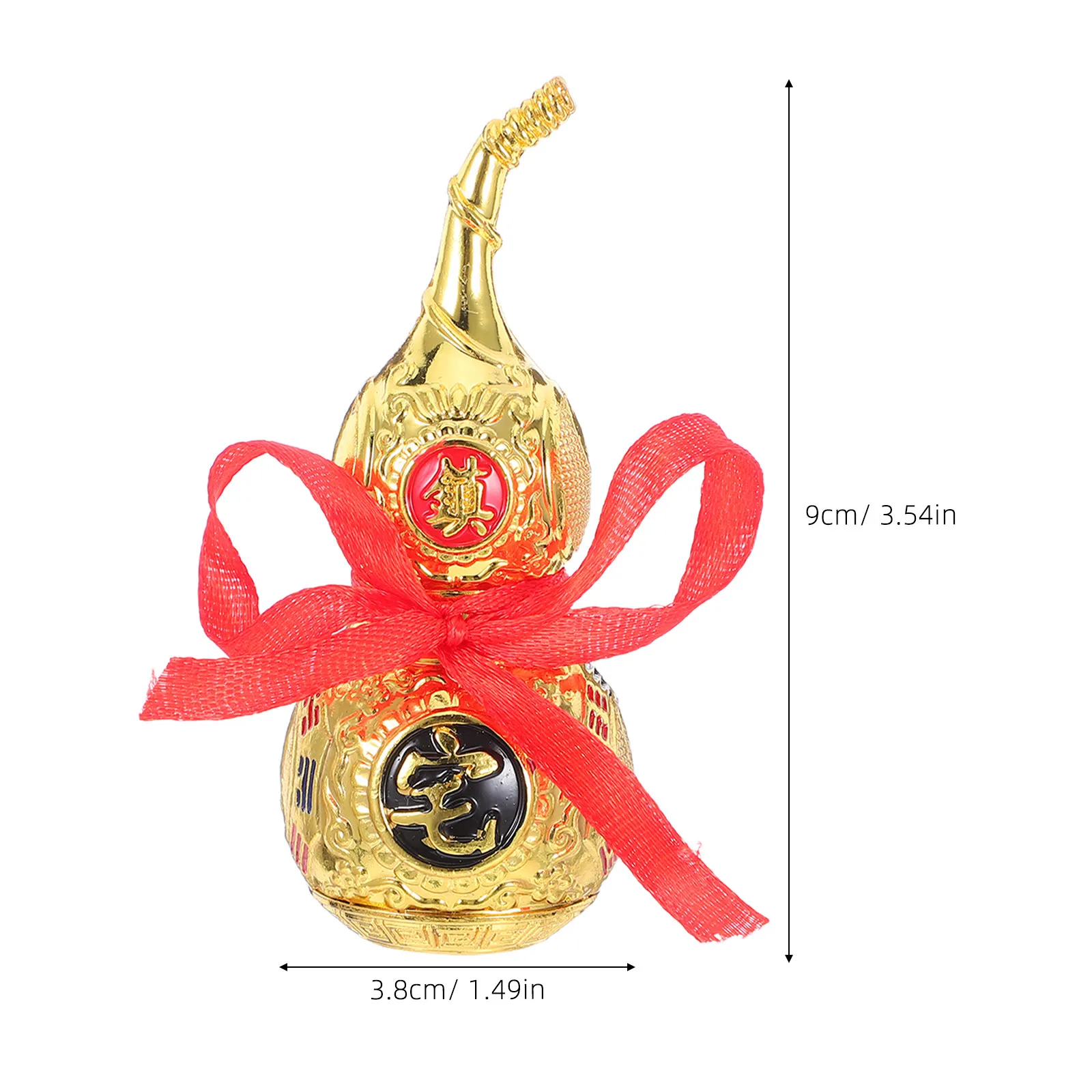 Feng Shui Wu Lou Gourd 9Cm Alloy Statue Red Luck Strip Wealth Success Protection Home Decoration Feng Shui Charm Good Luck
