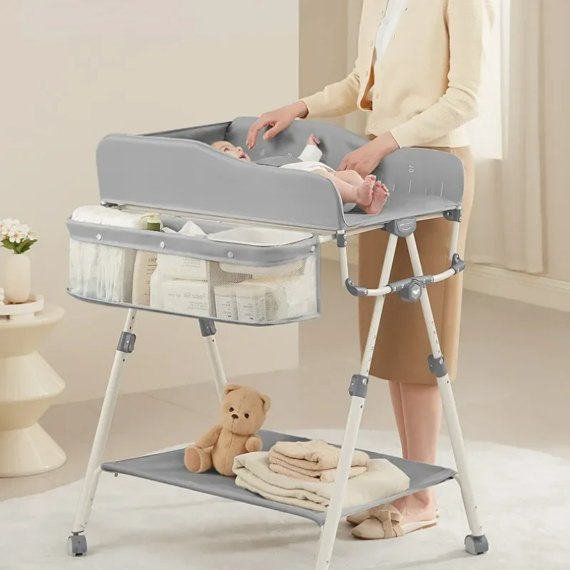 Morandi Gray Baby Nursery Baby Changing Tables Multi Functional Baby Care Table Bed Foldable Diaper Changing Table with Wheel