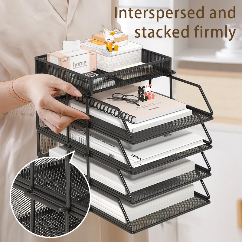 5-Tier Desk Organizer  Stackable Tray Office Desk Organizer File and Desktop Holder for Paper Letter Accessories Black