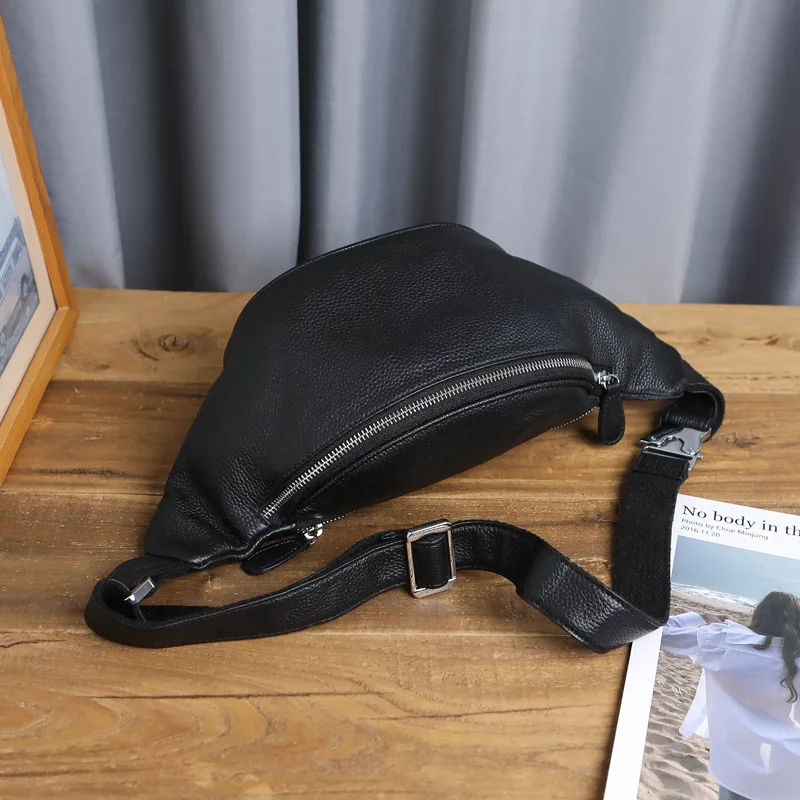 Men's Bag New Waist Genuine Leather Casual Top Layer Cowhide Fashion Single Shoulder Crossbody Bag Men's Chest Small Backpack