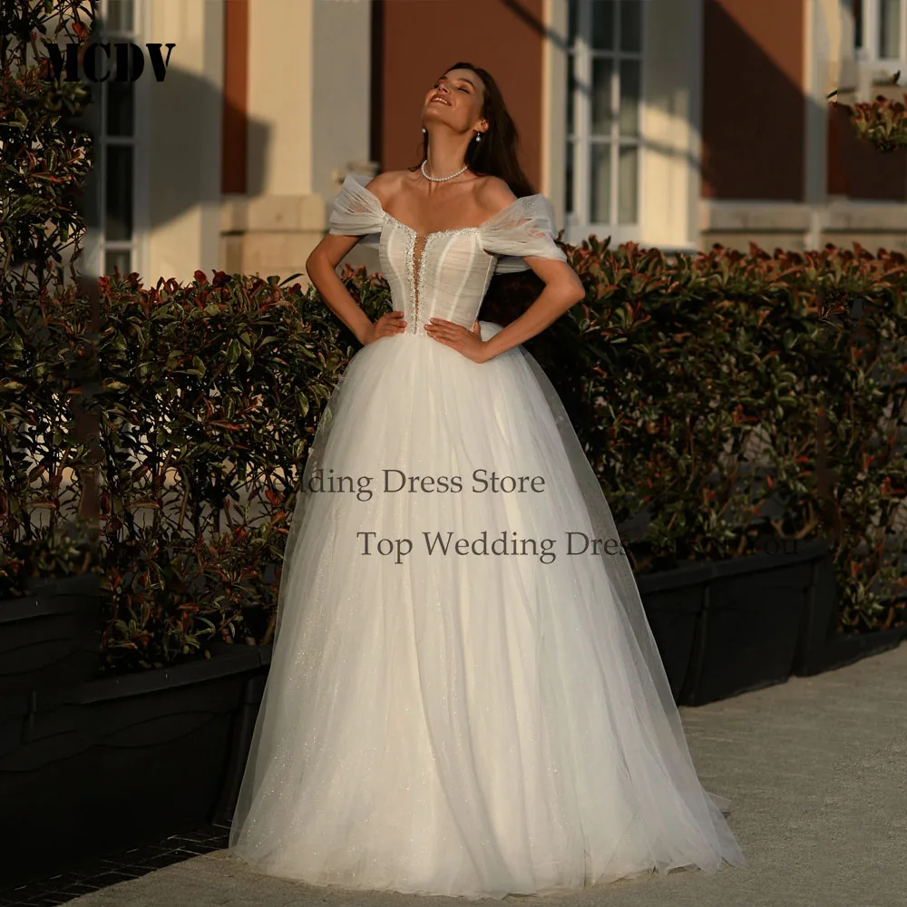 

MCDV Shiny Beaded Wedding Dress 2025 Bride Off Shoulder A-Line Lace Up vestidos de novia Elegant Bridal Gowns Sweep Train
