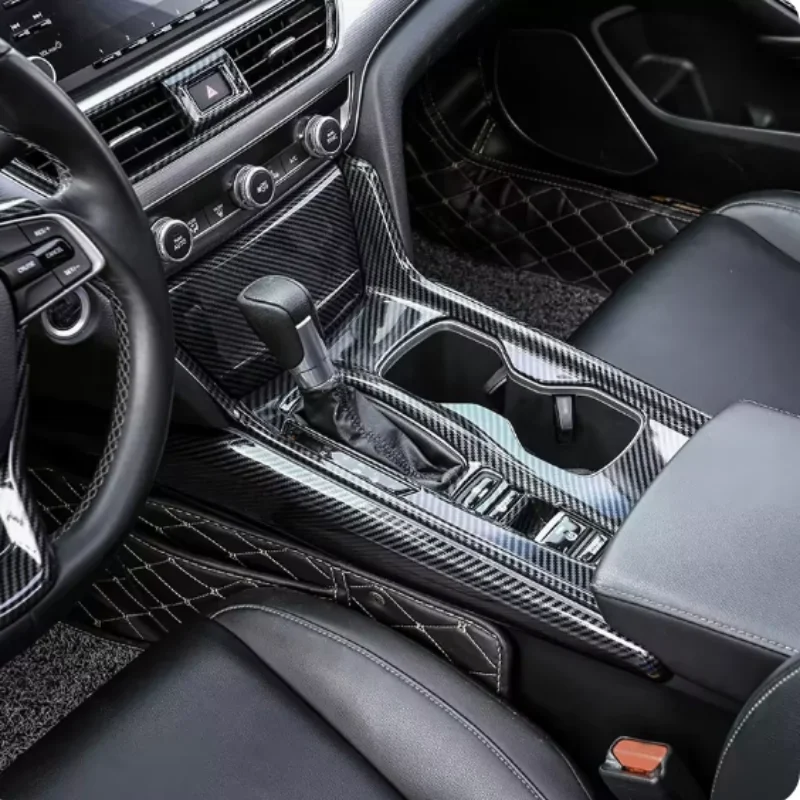 Carbon Fiber Style Interior Center Console Gear Shift Box Panel + Cigarette Lighter Panel Cover Trim For Honda Accord 2018-2022