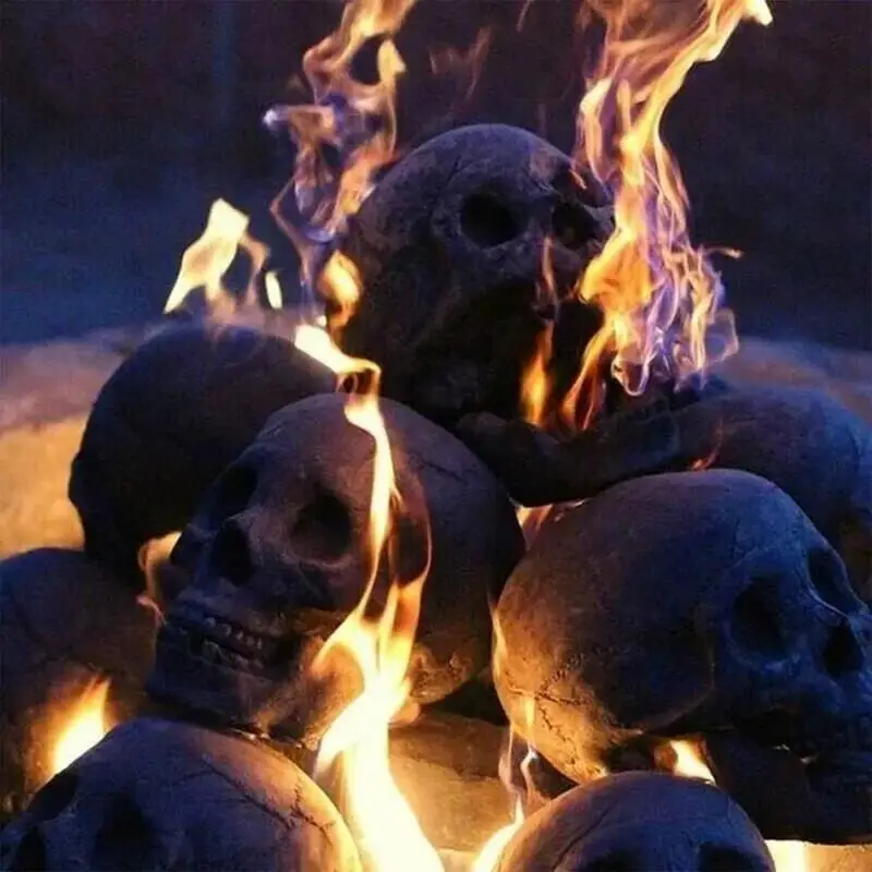 Fire Pit Skulls Fireproof Reusable Fire Pit Skull Logs Fire Stones For Bonfire Campfire Fireplace Firepit Haunted House