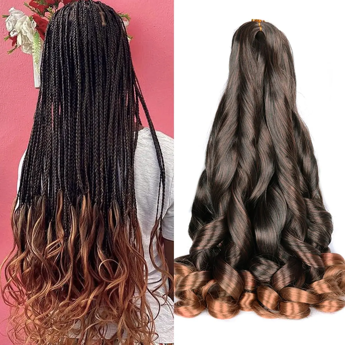 French Curly Braiding Hair 24 Inch 6 Packs Black Loose Wave Bouncy Crochet Hair Pre Stretched Yaki Curly Braiding Synthetic Hair
