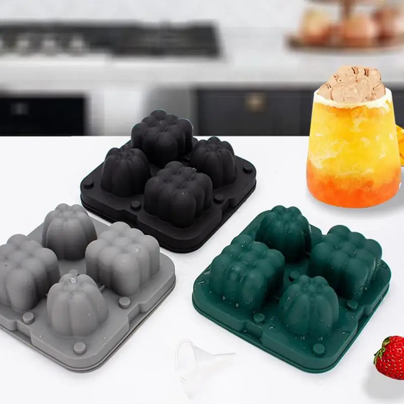 Ice Cube Trays Silicone 4 Grids Ice Cube Molds For Freezer With Lid Creative Big Ice Ball Maker Tray Whiskey Ice Ball Mold