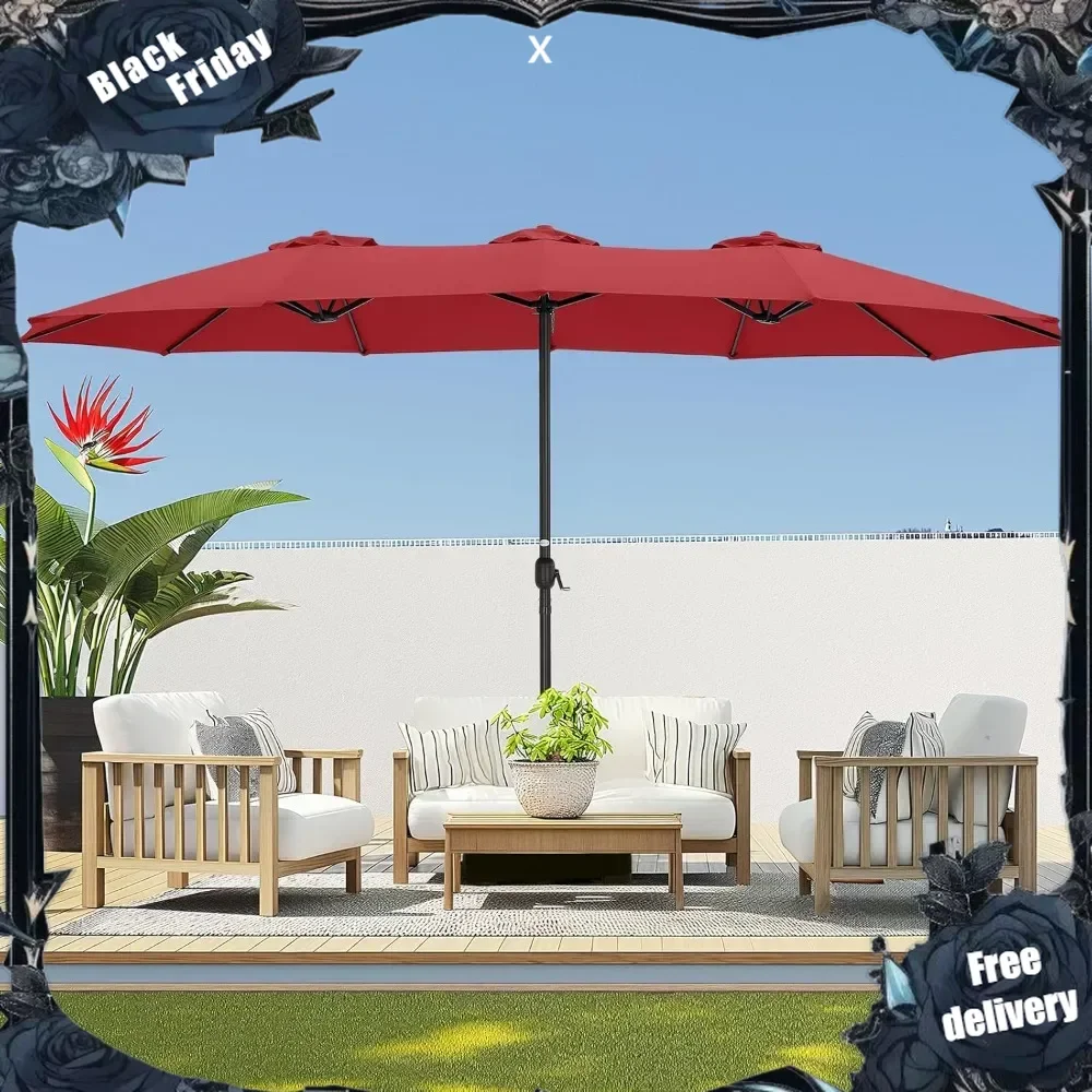 

Double Sided Patio Umbrellas - 15ft Outdoor Extra Large Market Table Umbrella with Base Included, Oversized Umbrella for Deck