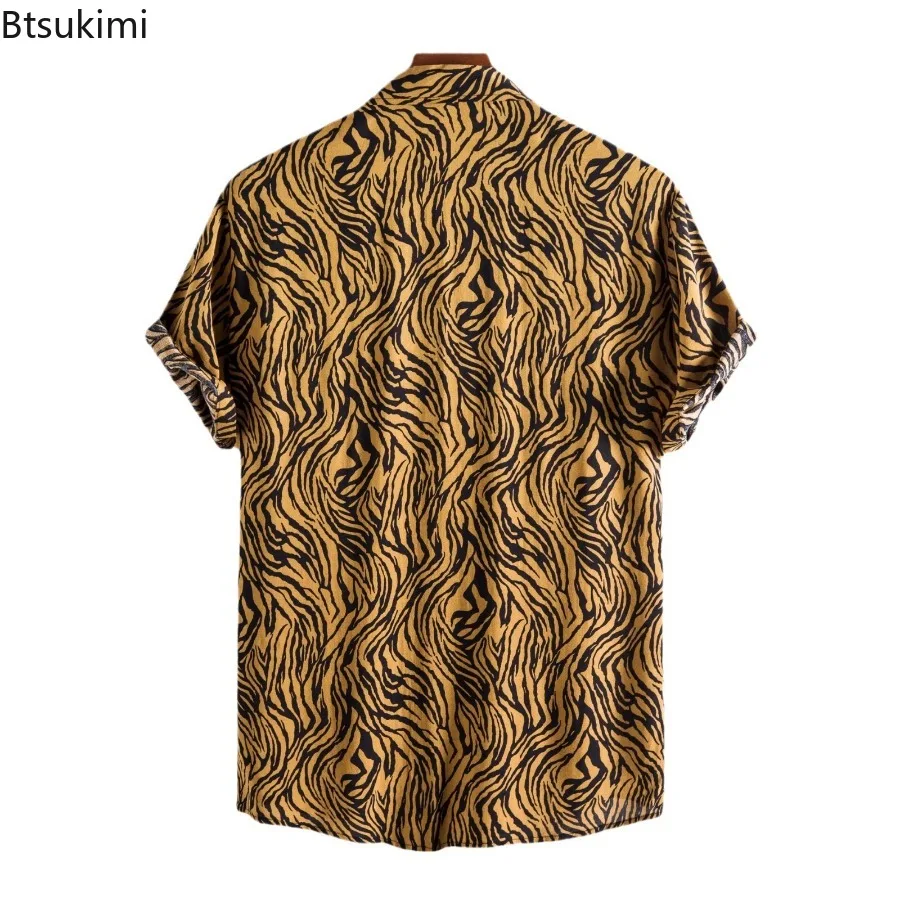 Camisa casual de manga curta masculina, tops havaianos Harajuku, blusas de praia, lapela estampada de personalidade, moda natalícia, 2024