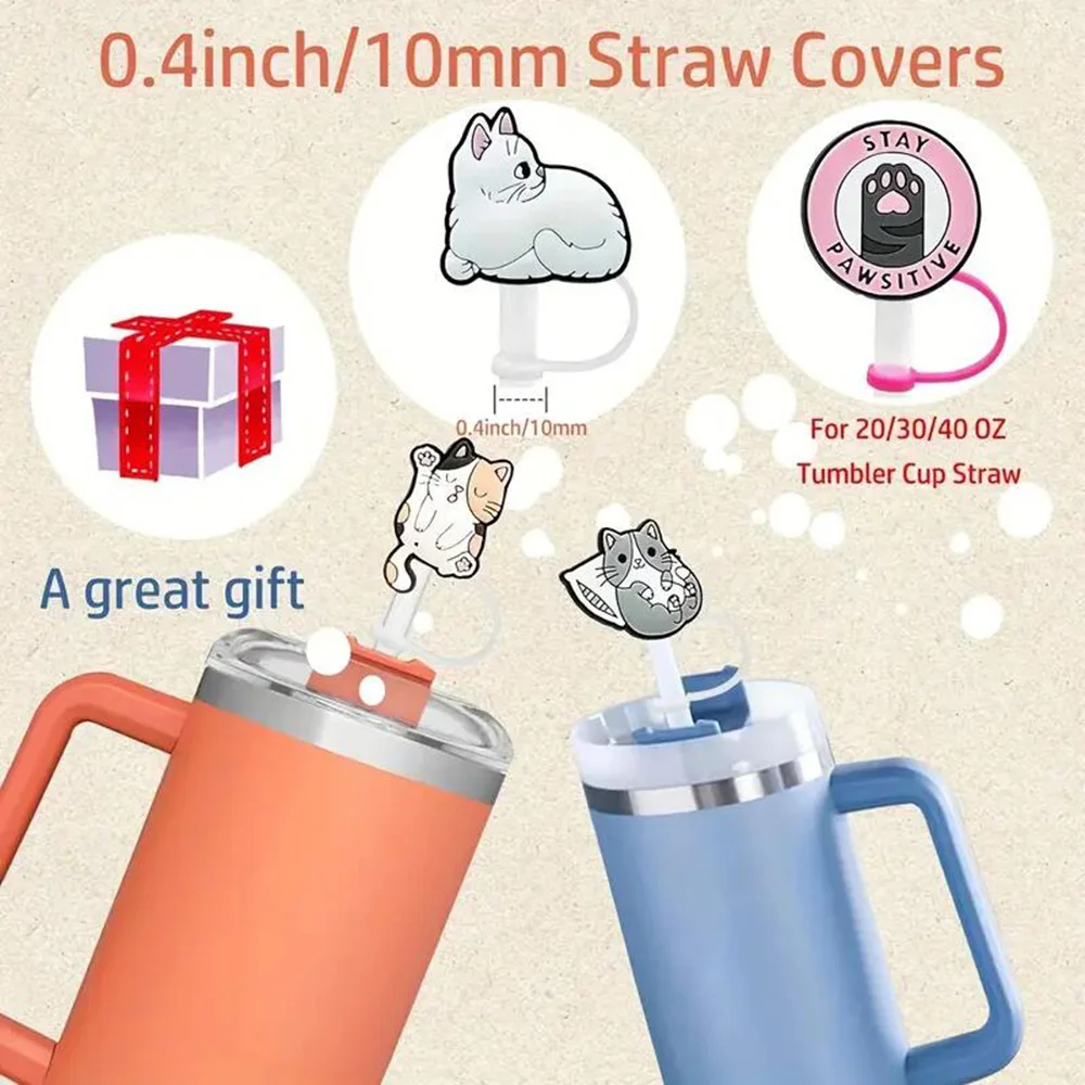 1-14pcs New Japanese anime Straw Cover Cap 10MM Drink Straw Plug Reusable Splash Proof Drinking Fit Cup Straw Cap Charms Pendant