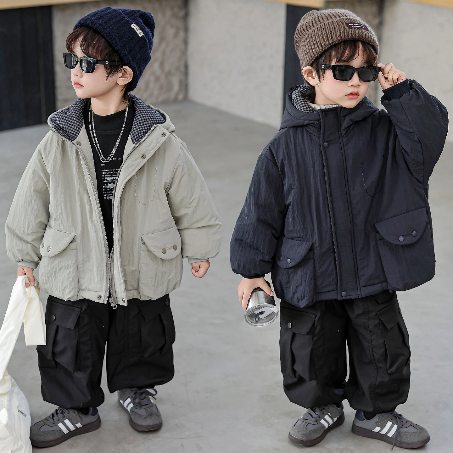 

Thiened down Cotton Jaet for Boys Winter Warm Coat Baby Clothes Trendy Youth ular Stand Fit Long Sve Hooded
