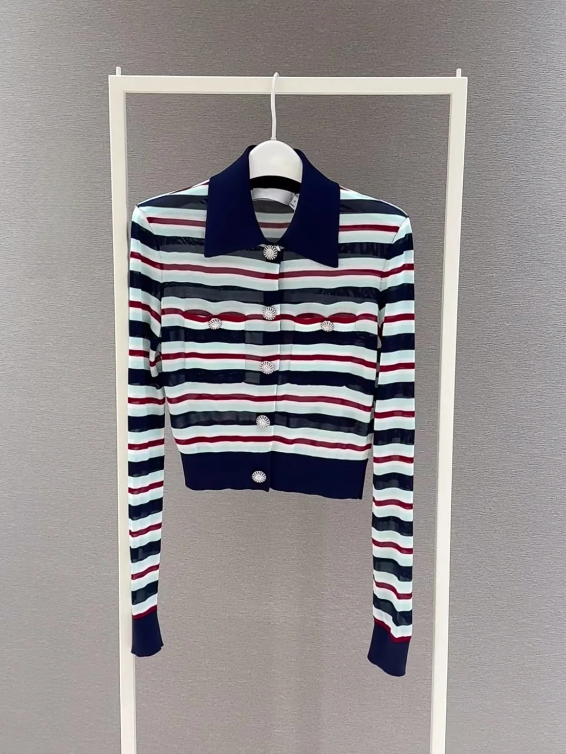 

Retro Striped Long Sleeve Knitted Open Cardigan Collar Slim Fit Women's Fashion Daily Wear Viscose Fiber Heidd Brand