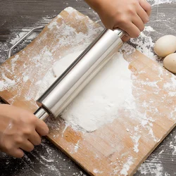 Stainless Steel Rolling Pin Handle Pastry Dough Flour Roller Kitchen Cooking Baking Tool For Pasta Cookie Dough