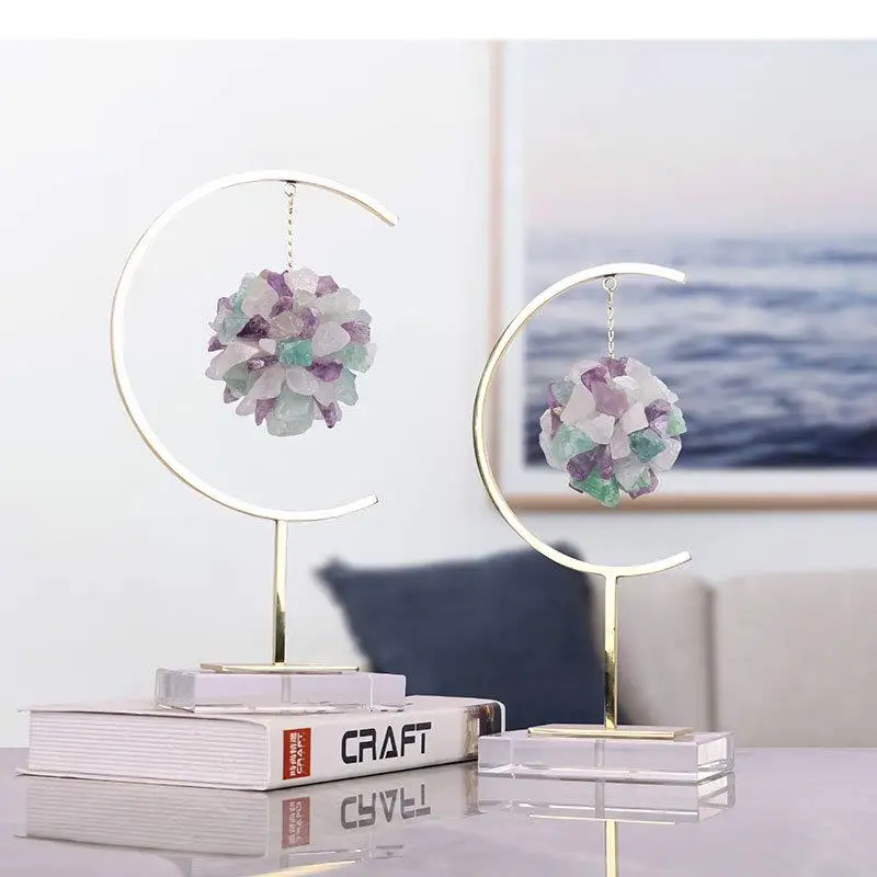 Natural Colored Stones Ball Crafts Crystal Base Ornaments Desk Decoration Color Flower Modern Artwork Room Aesthetics Decor