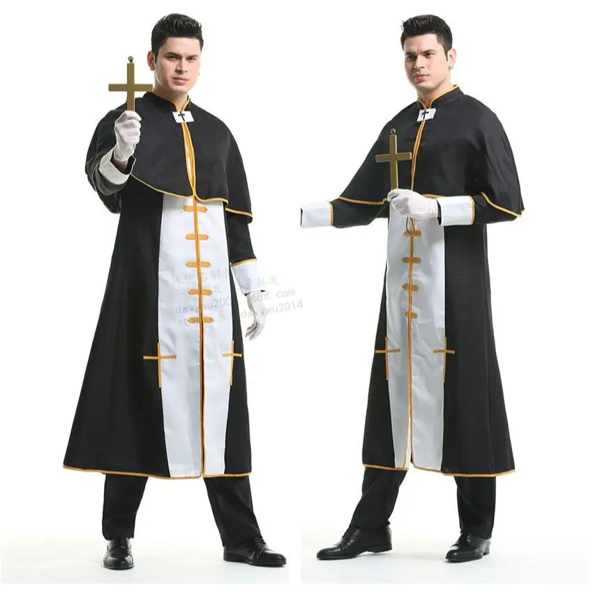 

Halloween Man God Father Cosplay Costume Priest Robe Outfit Cross Bishops Missionary Christian Cosplay Fantasia Fancy Dress