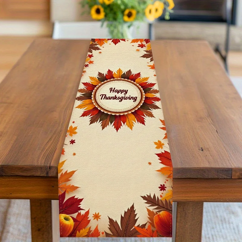 

1 Piece Thanksgiving Table Runner - Brown, Orange, Red, Yellow Autumn Leaves with Pumpkin Pattern, Suitable for Restaurants, Homes, Harvest Parties, Pastoral Markets.