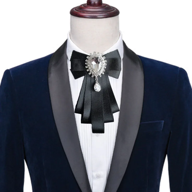 Men Women's Bow Ties College Style Uniform Shirt Accessories Custom Adjustable Strap Handmade Ribbon Rhinestone Collar Flowers
