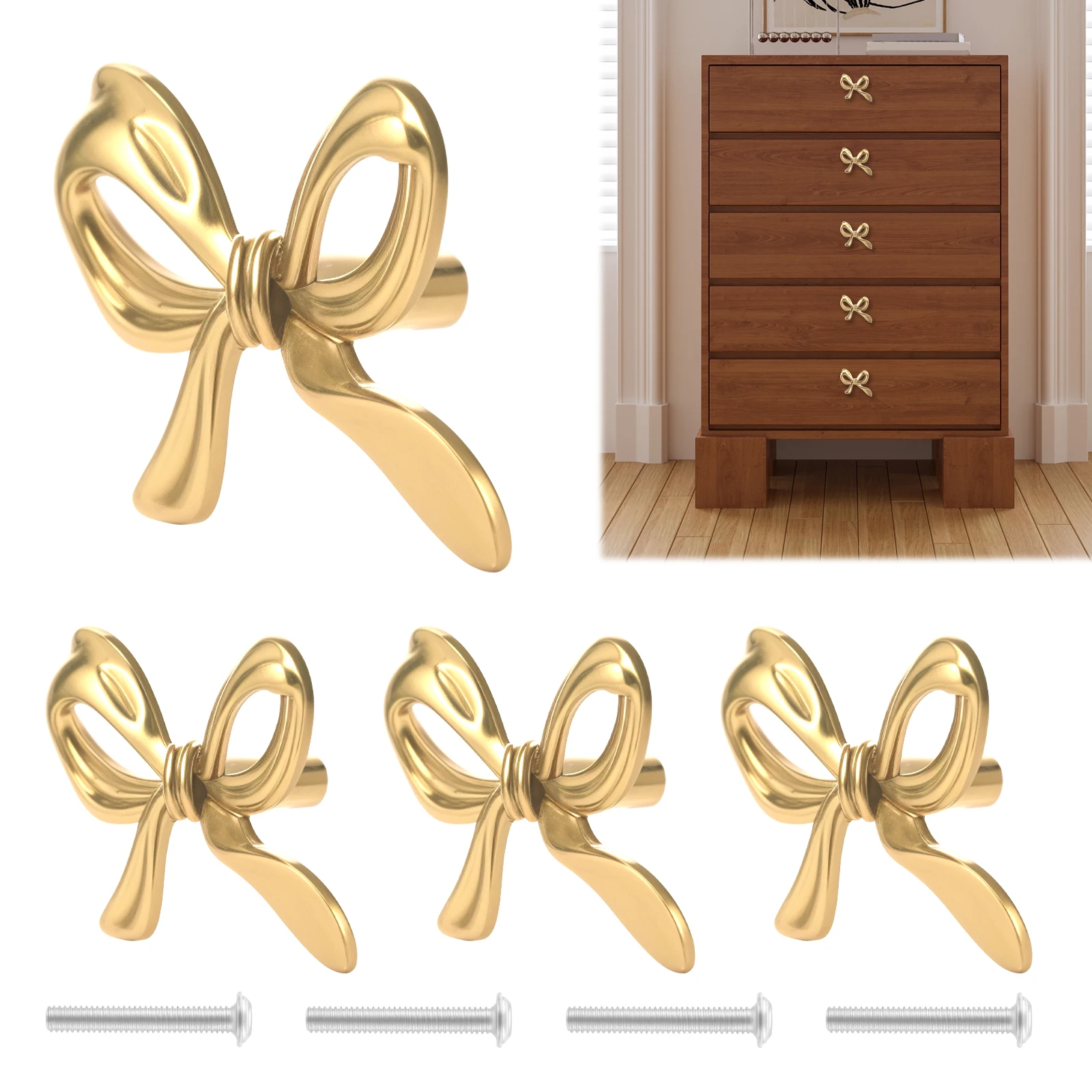 2/4/6 Stück Schubladengriffe in Bogenform aus Goldmessing, Schrankgriffe für Küche, Schrank, Kleiderschrank, Schubladenknöpfe, Möbelgriffe, Hardware