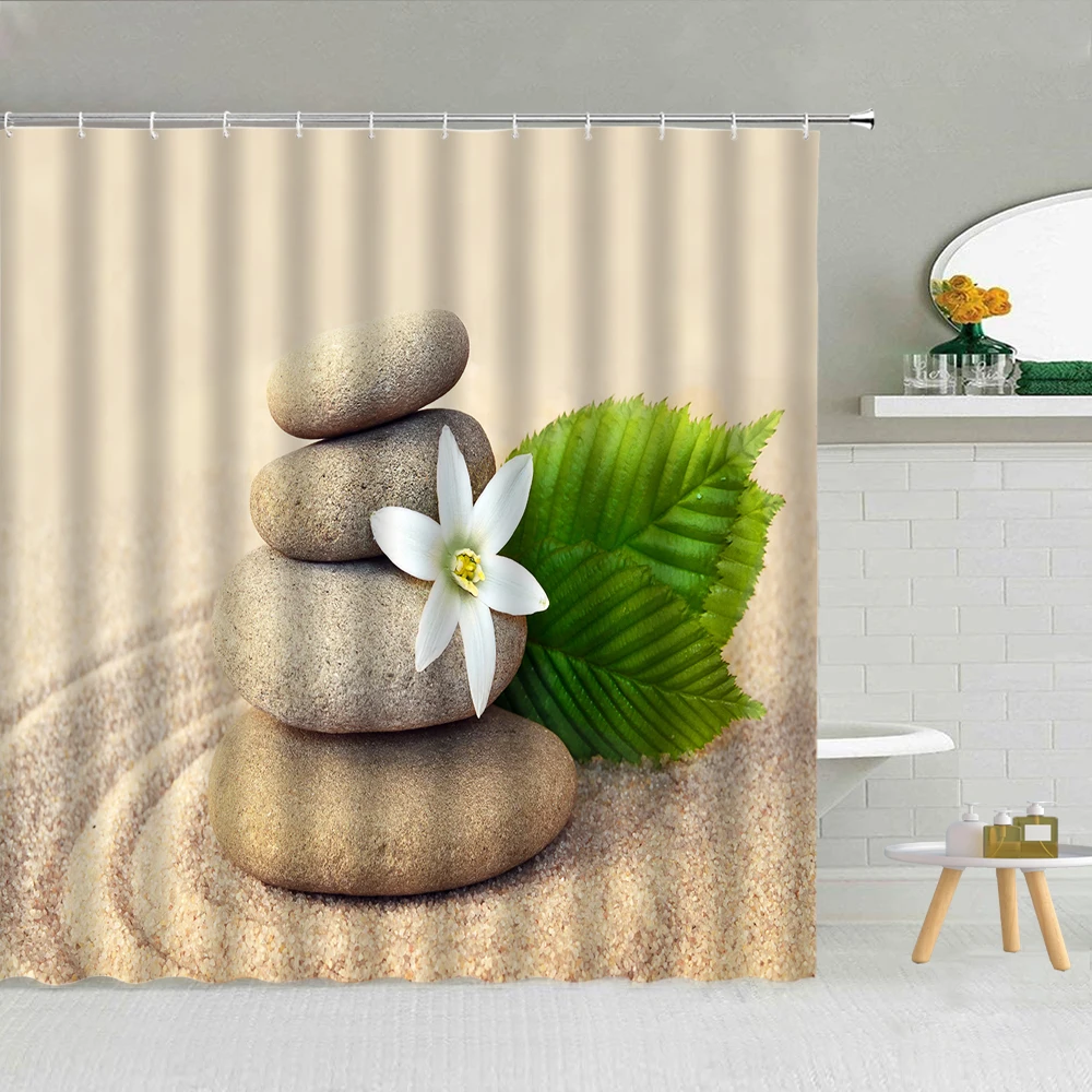 

Desert Zen Stone Lotus Starfish Shell Shower Curtain Frabic High Quality Bathroom Supplies With Hooks Cloth Curtains Washable