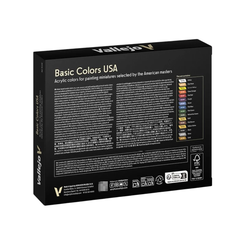 Paint Vallejo AV Water-Based US Military Basic Color Set Environmentally Friendly Basic Colours 70140