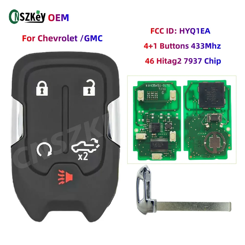 Original HYQ1EA HYQ1AA Smart Remote Key 5 Buttons For 2019-2021 Chevrolet Silverado 433Mhz 46 HITAG2 7937 Chip For GMC Sierra