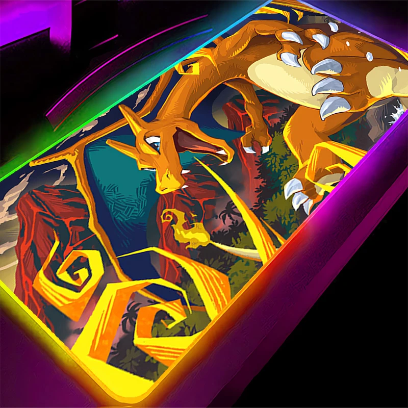 

RGB Mouse Pad 90x40cm Pokemon Charizard Gamers pc Computer Extended Game LED Mousepad Desk Mat Keyboard Rubber Backlight Carpet