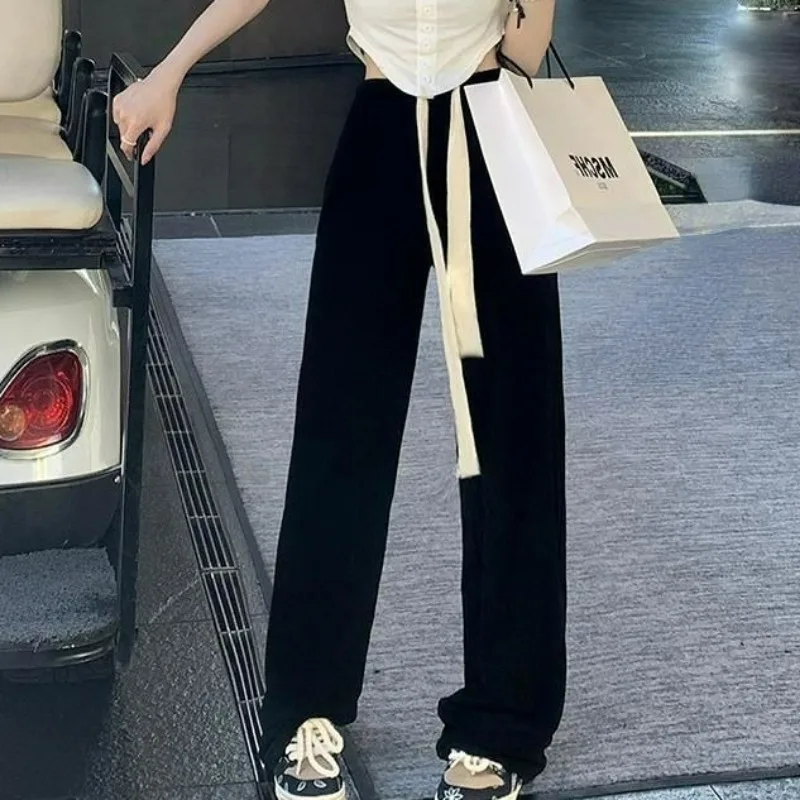 

2023 New Spring Autumn Drawstring Wide Leg Pants Women Student Loose Slim Versatile High Waist Fashion Casual Sports Pants