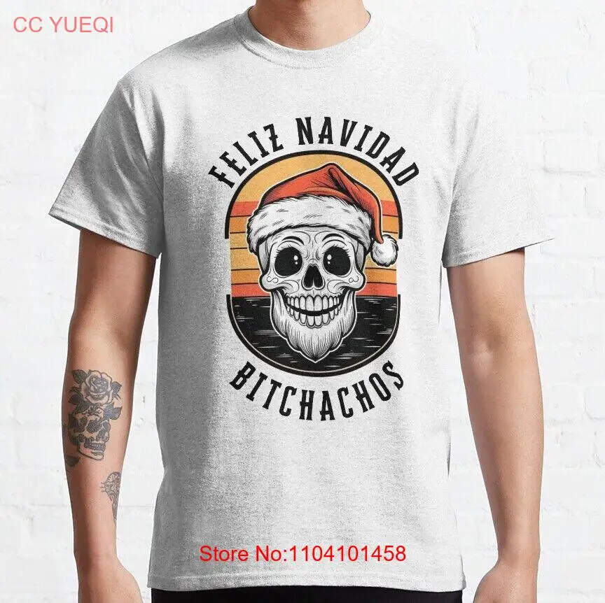 Feliz Navidad Bichachos Santa Skull Design Retro Sunset Christmas T-shirt