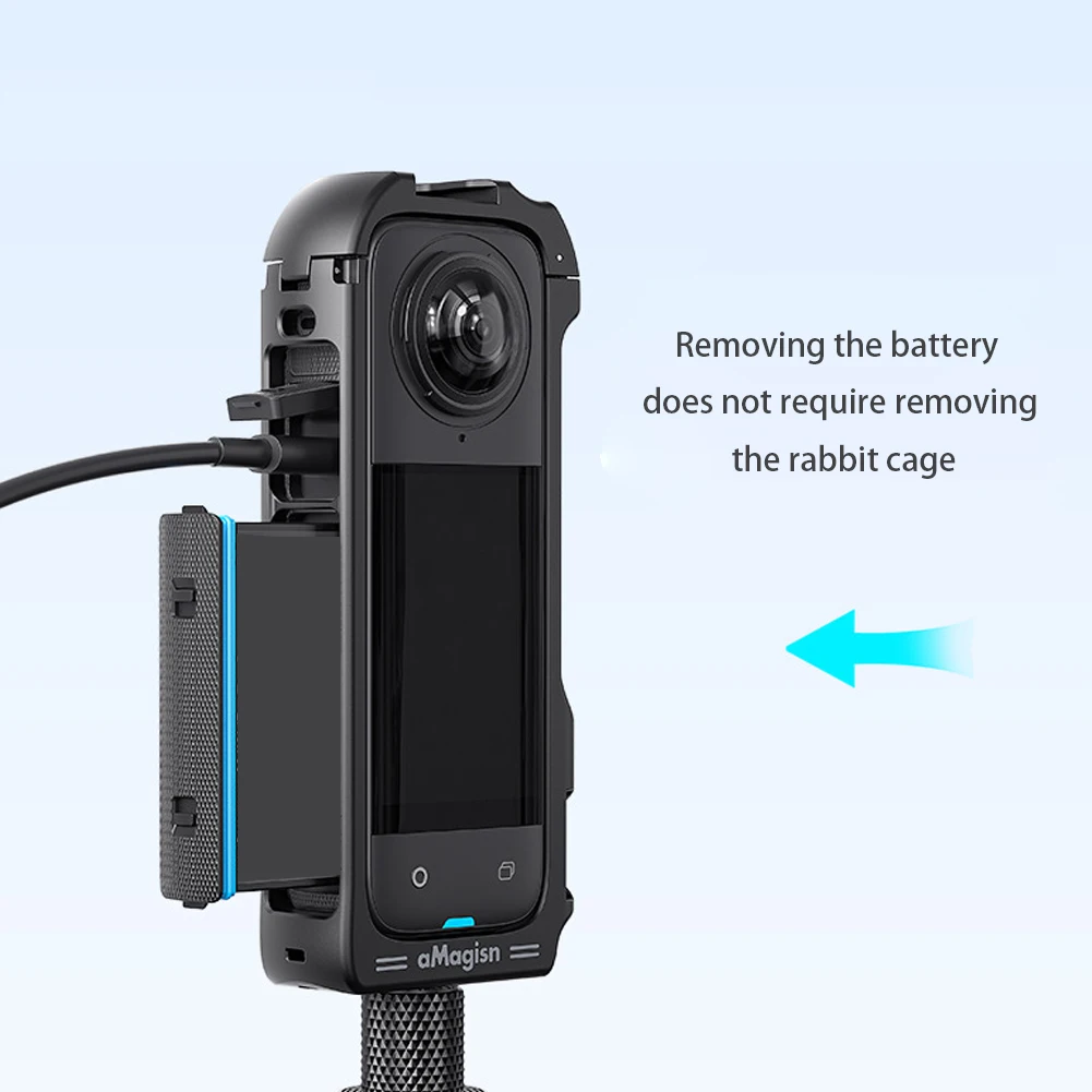 Frame Pelindung Insta360 X4 dengan Cold Shoe & Ulir 1/4 inci, Magnetic Quick Release Protective Rabbit Cage Protective Case