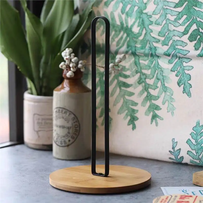 Soporte para papel de cocina con Base de bambú de estilo nórdico, estante de almacenamiento Vertical independiente, montaje en encimera, soportes de papel, suministros de cocina