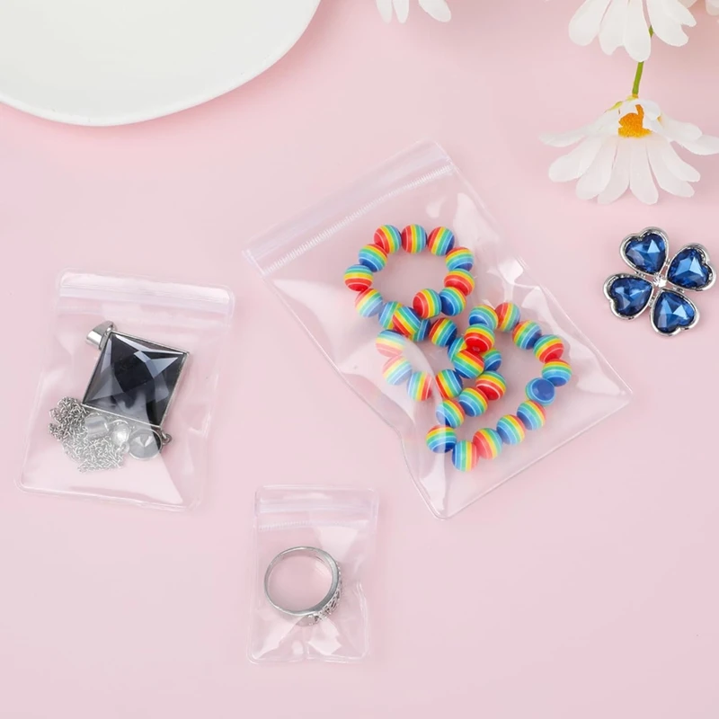 Top-60PC Jewelry Bags Clear Plastic Reclosable Thick Zip Lock Bags For Photo Bakery Treats Travel Storage Packaging