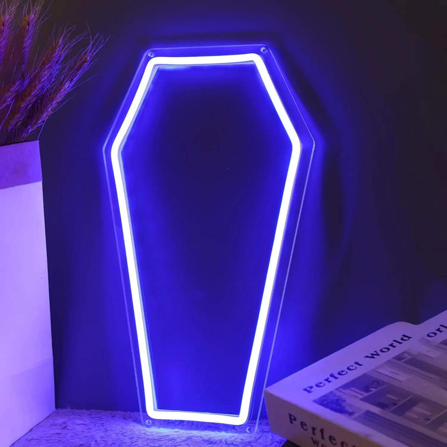 

1 piece coffin neon mirror, neon sign for wall decoration, gothic mirror gift for gothic lovers, whimsical gothic home decoratio