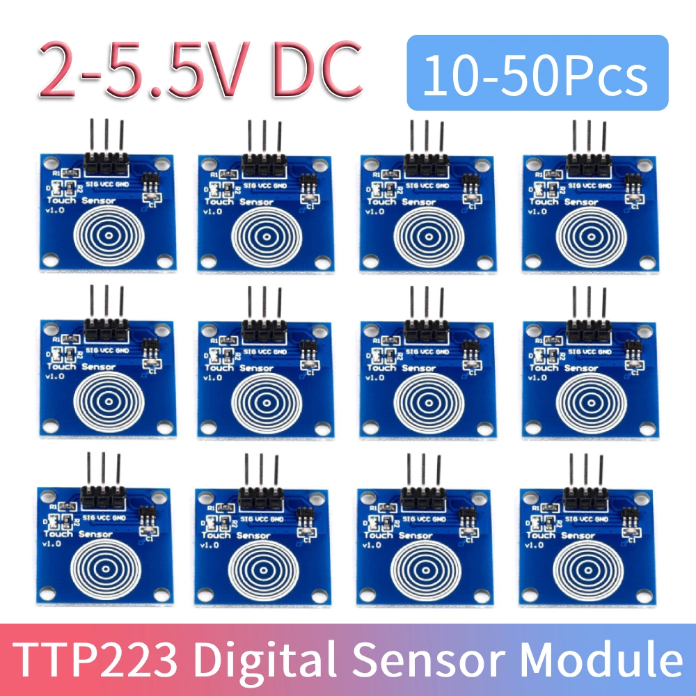 

10-50Pcs TTP223 Sensor Button Module Capacitive Touch Switch Sensor 2-5.5V DC