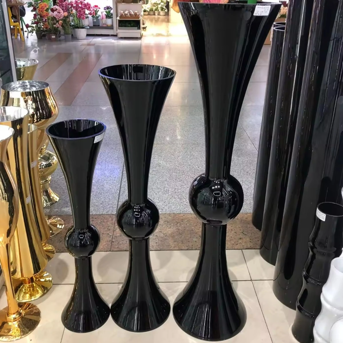 10pcs50cm/70cm) Tall Cylinder gold sliver White Black Flower not glass Vase for Wedding black metal Centerpieces