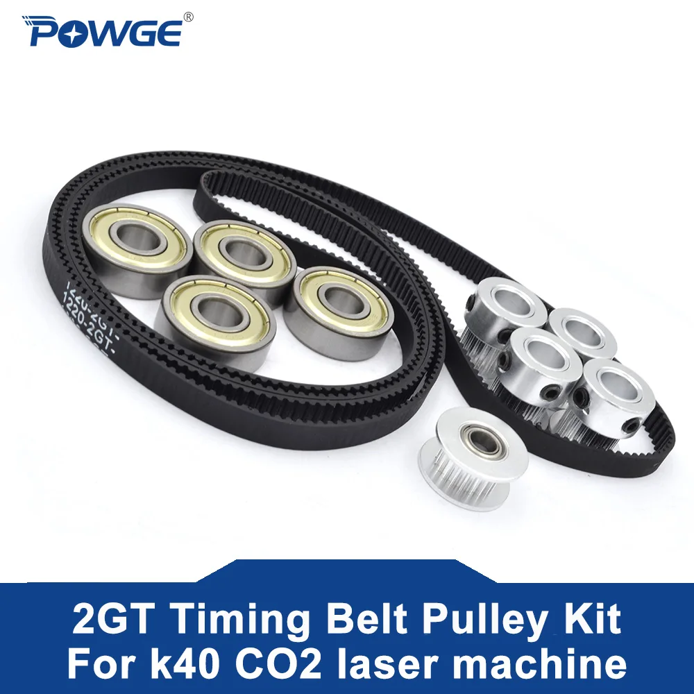 POWGE K40 CO2 laser engraving machine 20 teeth 2GT  idler Pulley Bore 8mm Bearing 608ZZ 1220-2GT-6 belt bed levelling Motion kit