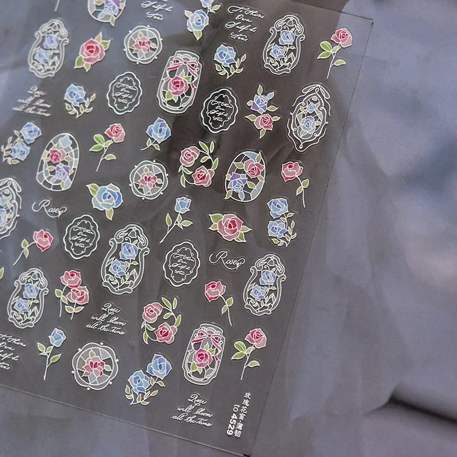 Estampado dorado, corona de flores secas coloridas, planta Floral, pétalo, jardín, encantador 5D, pegatinas autoadhesivas para decoración de uñas, calcomanía para manicura