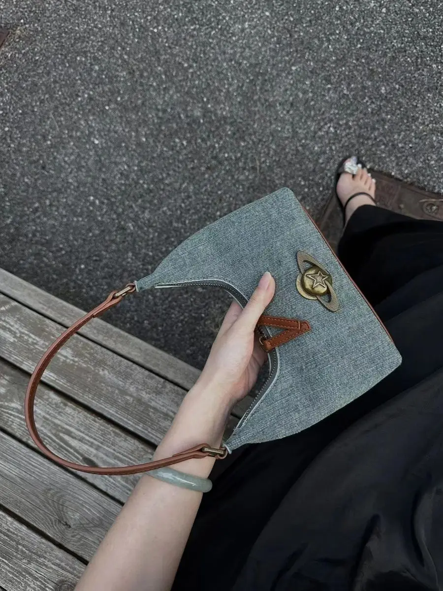 Denim Bag Women New Luxury Shoulder Bag Hadnbag Retro Office Lady Purses and Handbags Hasp LOCK Girls Bag