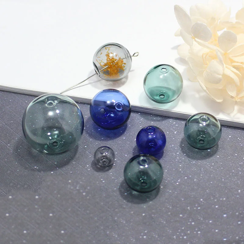 10pieces Double Hole 10-25mm Color Round Glass Ball Globe Beads Hollow Glass Bottle Vial Jewelry Making Accessories Findings