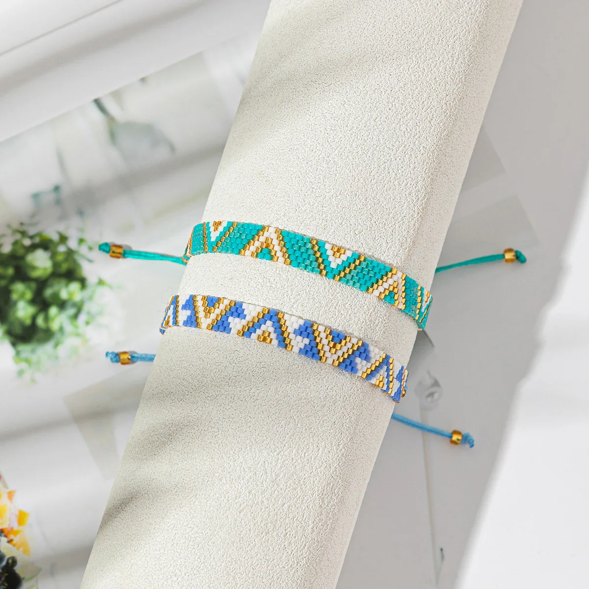 New geometric triangle miyuki bracelet INS wind green blue geometric rice bead bracelet