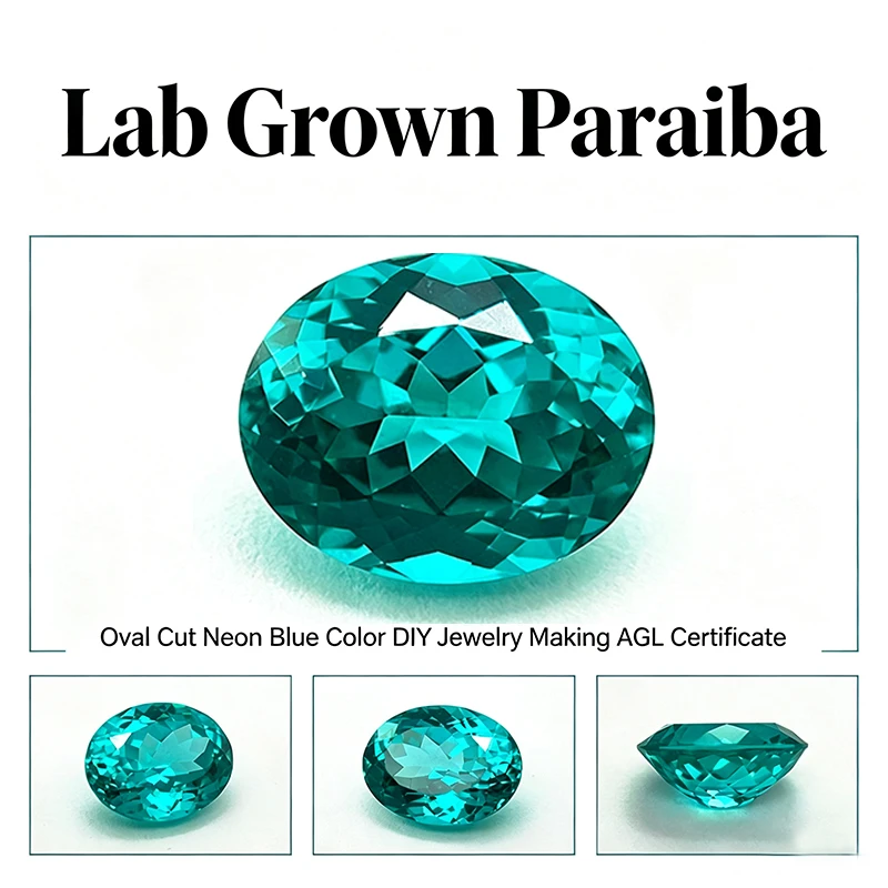 Laborgezüchteter Paraiba-Schliff, ovale Form, Neonblau, DIY-Charms für Schmuckherstellung, Ring, Halskette, Ohrringe, Hauptmaterialien, Zertifikat