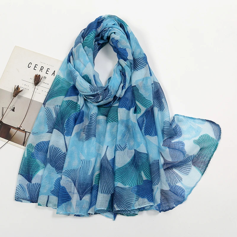 Ginkgo Leaf Print Scarf Hijab Women Muslim Hijab Long Wrap Soft Ladies Head/Hair Wrap Versatile Viscose Fashion Accessory