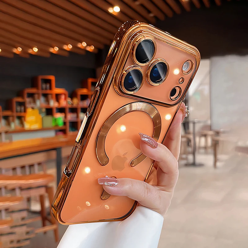 Funda Protectora Magnética Transparente con Carga Inalámbrica para iPhone 11/12/13/14/15/16/17 Pro MAX Plus Air, Resistente a Impactos y con Cubierta Suave para la Lente