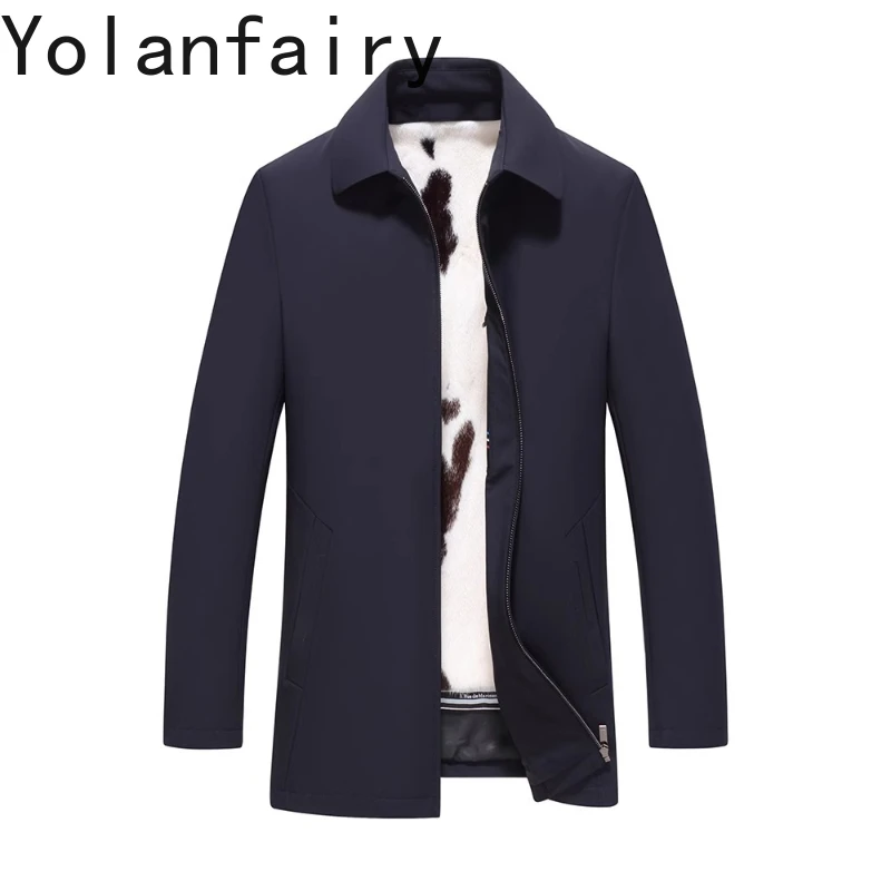 YOLANFAIRY High-end Natural Fur Parkas Mens Clothes Winter Detachable Cow Mink Fur Liner Jacket Luxury Mid-length Real Fur Coat