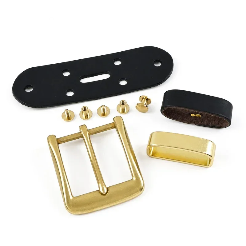 1Pc 40mm Men's Solid Brass Belt Buckle Black Leather Tab Metal Pin Buckles Head for Jeans Pants Keeper Waist Band Fastener