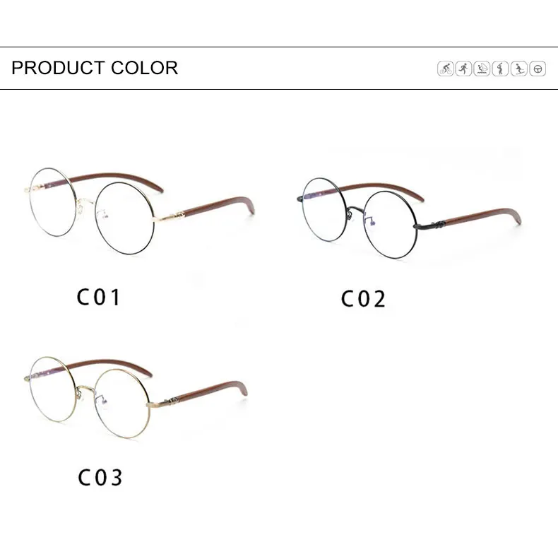 HBK Retro Anti-Blaulicht-Brille für Damen, runder Rahmen, Holzmaserung, Metallrahmen, Herrenmodell mit flachem, leichtem Rahmen, hochwertige Brillen – Detail 3
