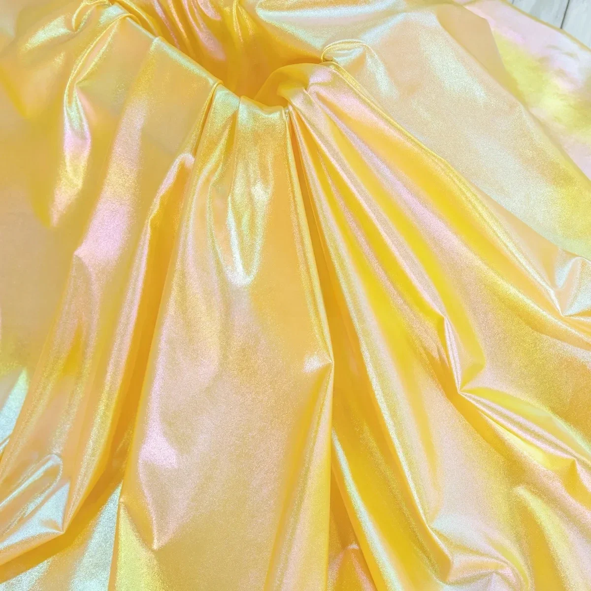 Shiny Gold Yellow Iridescent Spandex Fabric Stretchy for DIY Sewing Material Wedding Dress Garment Wide 160cm Sold By The Meter