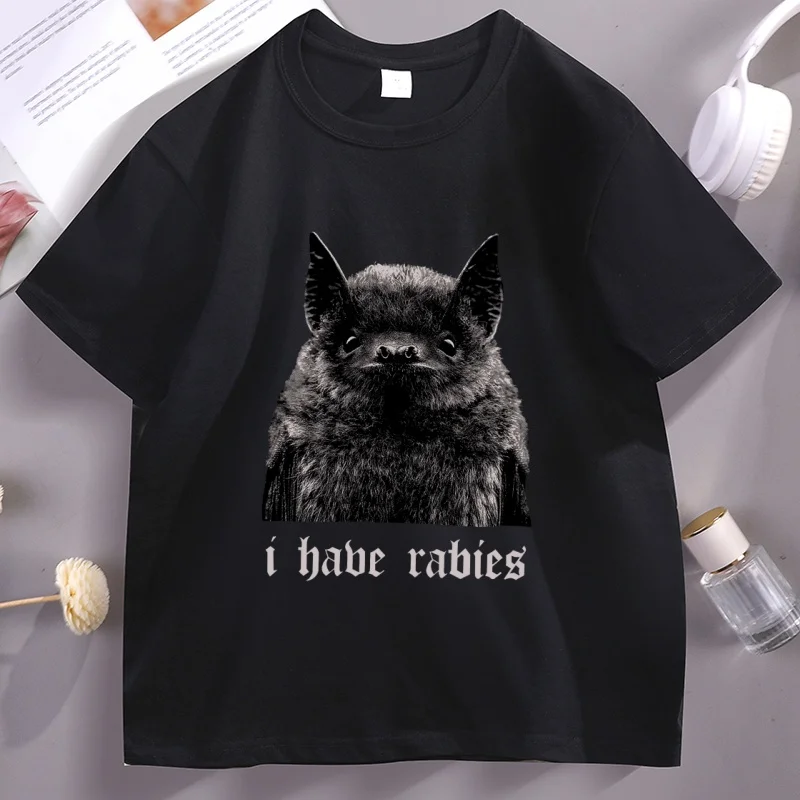 Camiseta I Have Rabies Bat, estilo Y2k vintage, de manga corta, con humor negro peculiar, de algodón, para hombre, con estampado de diseñadores