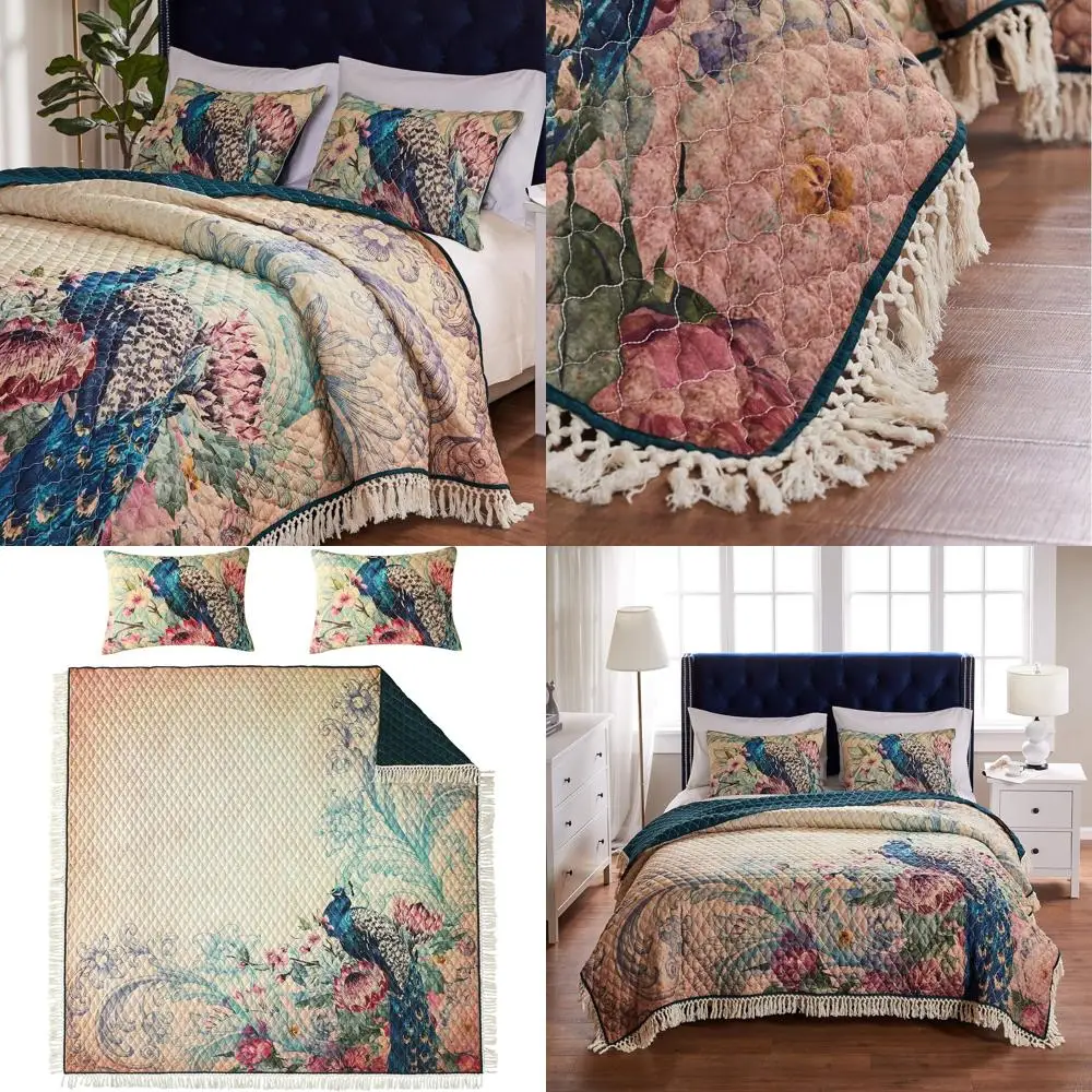 

Роскошный двусторонний комплект одеял из микрофибры, состоящий из 3 предметов, King/Cal King, Eden Peacock Pattern