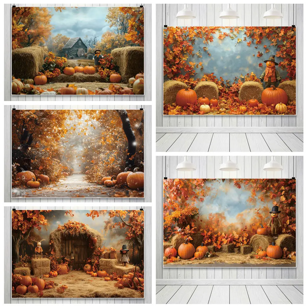 

Autumn Pumpkin Harvest Background For Photography Barn Wheat Field Scarecrow Backdrop Cloth Photozone Photography Accessories